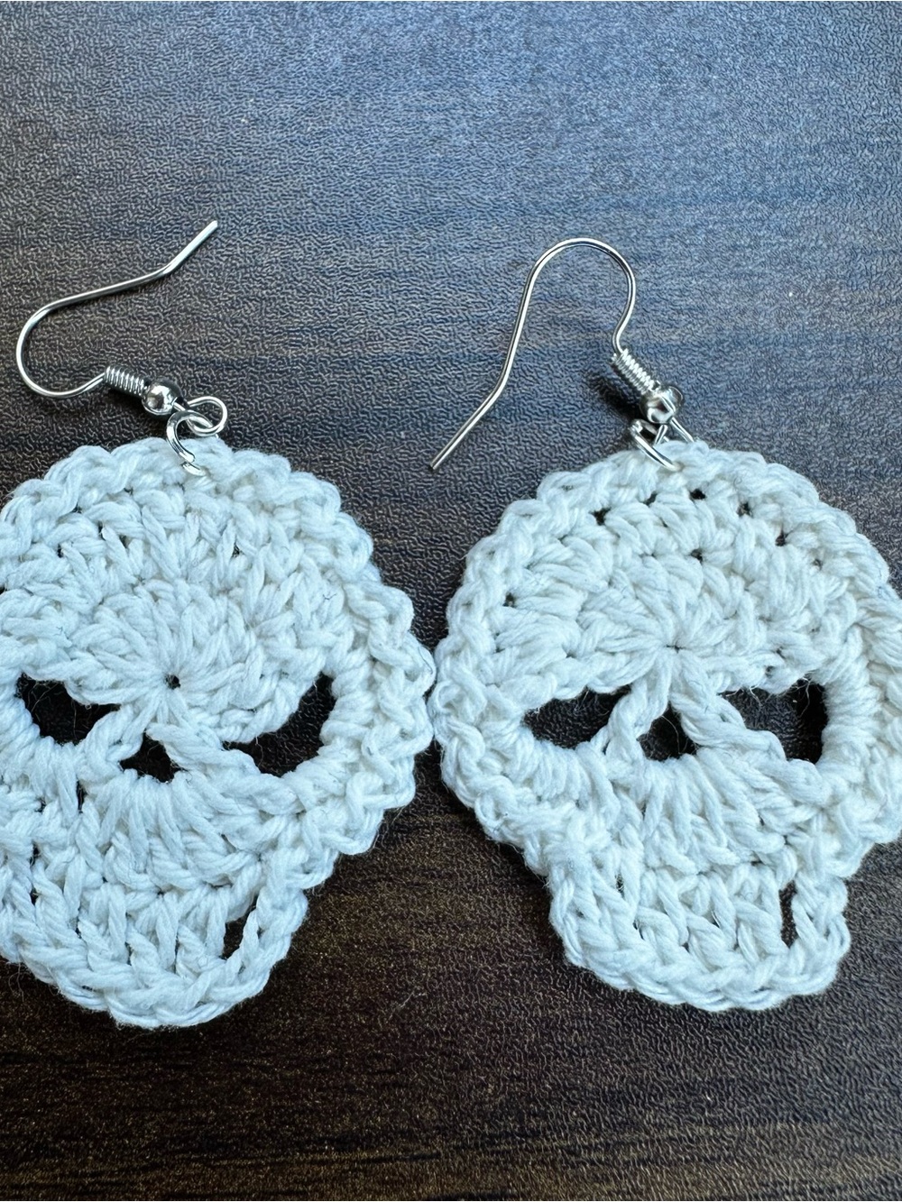 Handmade White Crochet Skull Earrings - Women's Accessories